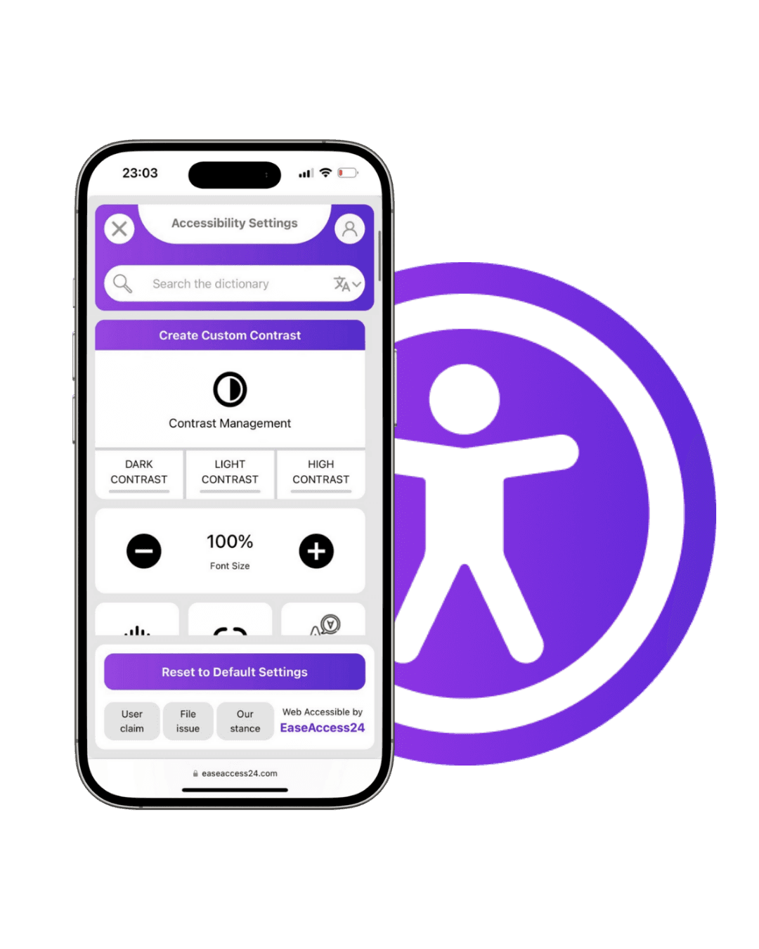 EaseAccess24 accessibility widget shown on a phone